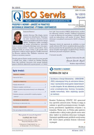 Okładka książki/ebooka ISO Serwis. Wszystko o normach i systemach zarządzania jakością. Nr 1/2015