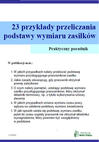 Okładka książki/ebooka 23 przykłady przeliczania podstawy wymiaru zasiłków