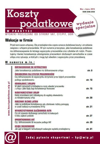 Okładka książki/ebooka Koszty podatkowe w praktyce - wydanie specjalne: Wakacje w firmie