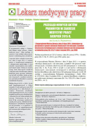 Okładka książki/ebooka Lekarz Medycyny Pracy on-line Nr.10/2015