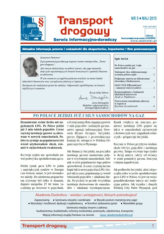 Okładka książki/ebooka Transport drogowy. Aktualne informacje prawne i wskazówki dla eksporterów, importerów i firm przewozowych. Nr 5/2015