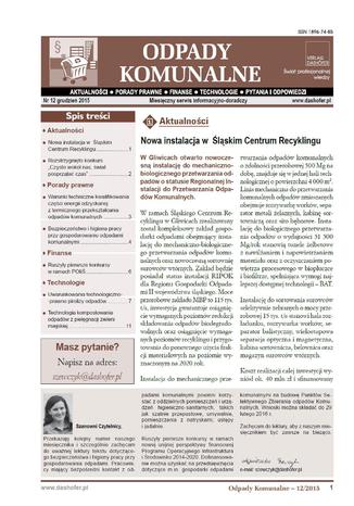 Okładka książki/ebooka Odpady komunalne. Nr 12/2015