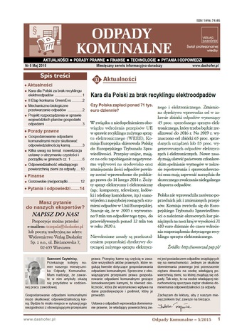 Okładka książki/ebooka Odpady komunalne. Nr 5/2015