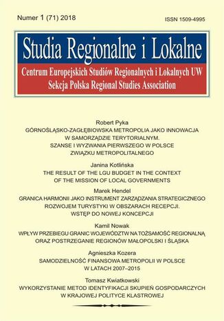 Okładka książki/ebooka Studia Regionalne i Lokalne nr 1(71)/2018