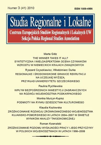 Okładka książki/ebooka Studia Regionalne i Lokalne nr 3(41)/2010