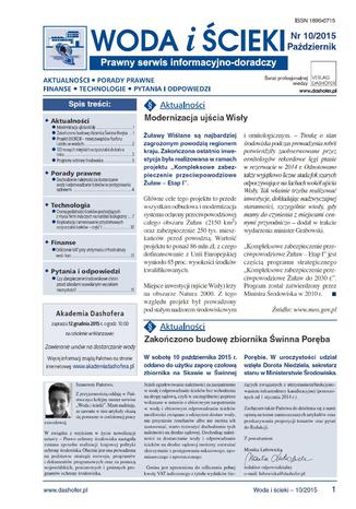 Okładka książki/ebooka Woda i ścieki on-line nr 10/2015