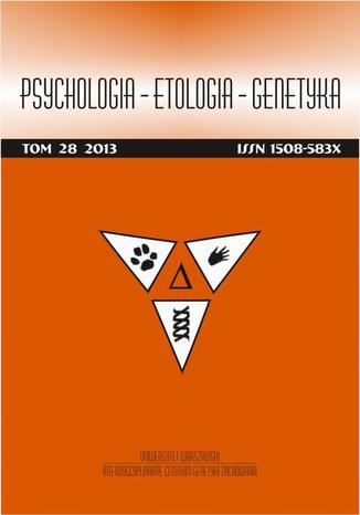 Okładka książki/ebooka Psychologia-Etologia-Genetyka nr 28/2013 - Kamil Imbir: Zdegradowane prezentaje słów związanych z emocjami o genezie automatycznej bądź refleksyjnej a przejawy efektywności kontroli poznawczej w Teście Antysakkad