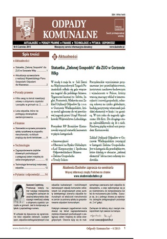 Okładka książki/ebooka Odpady komunalne. Nr 6/2015