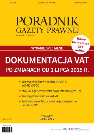 Okładka książki/ebooka Dokumentacja VAT po zmianach od 1 lipca 2015 r