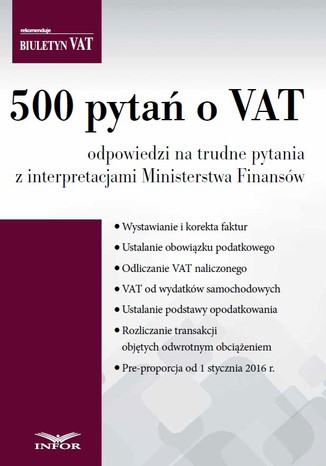 Okładka książki/ebooka 500 pytań o VAT - odpowiedzi na trudne pytania z interpretacjami Ministerstwa Finansów