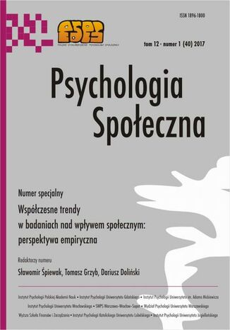 Okładka książki/ebooka Psychologia Społeczna nr 1(40)/2017