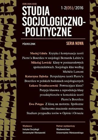 Okładka książki/ebooka Studia Socjologiczno-Polityczne 2016/1-2 (05). Seria Nowa. Analiza klas po Bordieu