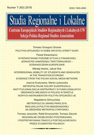Okładka książki/ebooka Studia Regionalne i Lokalne nr 1(63)/2016