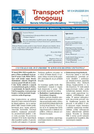 Transport drogowy. Aktualne informacje prawne i wskazówki dla eksporterów, importerów i firm przewozowych. Nr 12/2014