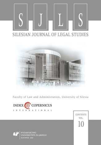 Okładka:"Silesian Journal of Legal Studies". Vol. 10 