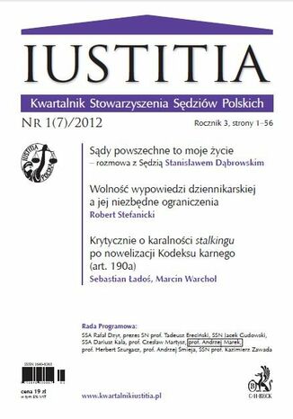 Iustitia. Kwartalnik Stowarzyszenia Sdziw Polskich Nr 1(7)/2012 Krystian Markiewicz - okadka ebooka