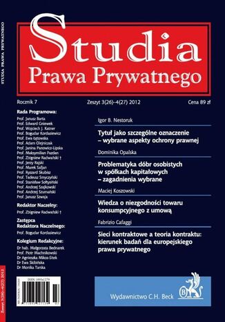 Studia Prawa Prywatnego. Zeszyt 3-4/2012 Bogudar Kordasiewicz - okadka ebooka