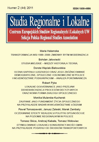 Studia Regionalne i Lokalne nr 2(44)/2011 Grzegorz Gorzelak - okadka ksiki