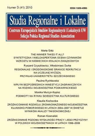 Studia Regionalne i Lokalne nr 3(41)/2010 Grzegorz Gorzelak - okadka ksiki