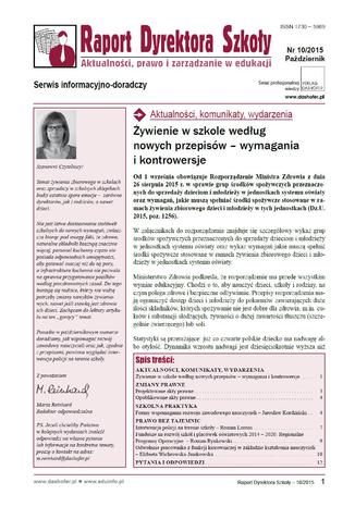 Okładka książki/ebooka Raport Dyrektora Szkoły. Aktualności, prawo i zarządzanie w edukacji. Nr 10/2015
