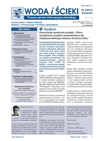Okładka książki/ebooka Woda i ścieki. Prawny serwis informacyjno-doradczy. Nr 4/2015