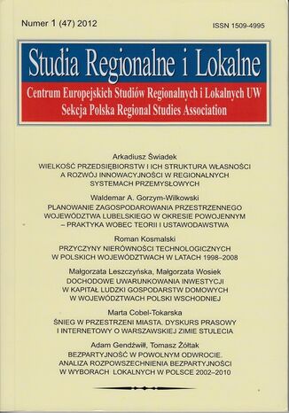 Okładka książki/ebooka Studia Regionalne i Lokalne nr 1(47)/2012