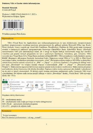 Okładka: Podstawy VBA w Excelu: Tabele informatyczne