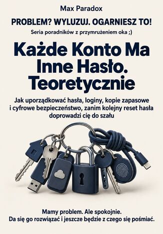 Okładka: Każde Konto Ma Inne Hasło. Teoretycznie - Jak uporządkować hasła, loginy, kopie zapasowe i cyfrowe bezpieczeństwo, zanim kolejny reset hasła doprowadzi cię do szału