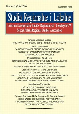 Studia Regionalne i Lokalne nr 1(63)/2016 Grzegorz Gorzelak - okladka książki