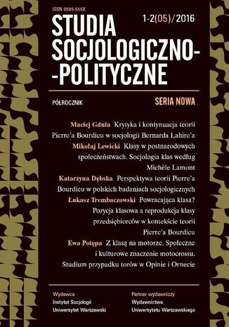 Studia Socjologiczno-Polityczne 2016/1-2 (05) Maciej Gdula, Mikołaj Lewicki, Przemysław Sadura - okladka książki
