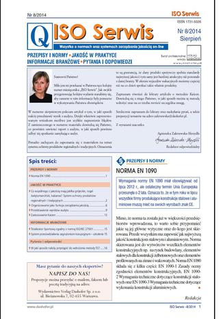 ISO serwis on-line nr.8/2014r Zespół autorów, pod redakcją mgr. inż. Marka Muchy - okladka książki