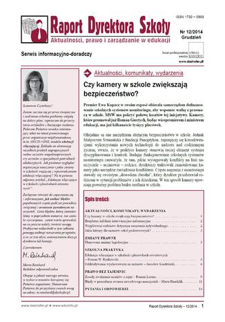 Raport Dyrektora Szkoły. Aktualności, prawo i zarządzanie w edukacji. Nr 12/2014 opracowanie zbiorowe - okladka książki