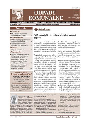 Odpady komunalne on-line nr 1/2015 Zespół autorów - specjalistów w zakresie gospodarki odpadami komunalnymi, prawa i technologii - okladka książki