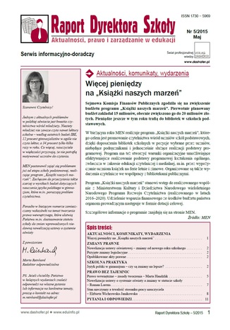 Raport Dyrektora Szkoły. Aktualności, prawo i zarządzanie w edukacji. Nr 5/2015 opracowanie zbiorowe - okladka książki