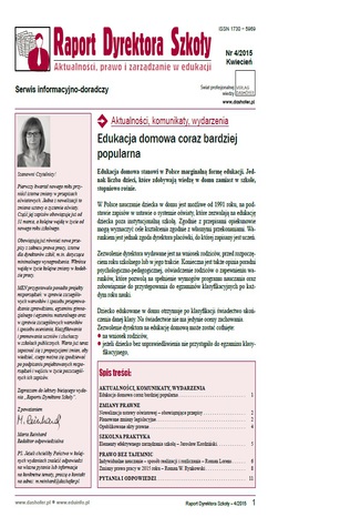 Raport Dyrektora Szkoły. Aktualności, prawo i zarządzanie w edukacji. Nr 4/2015 opracowanie zbiorowe - okladka książki