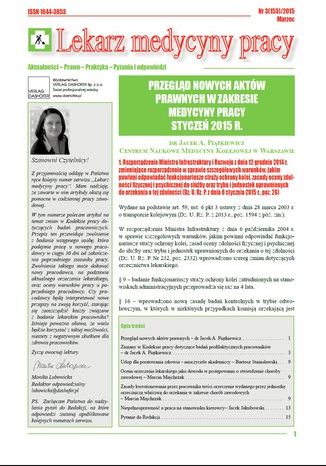 Lekarz Medycyny Pracy on-line Nr.3/2015 Opracowanie zbiorowe - okladka książki