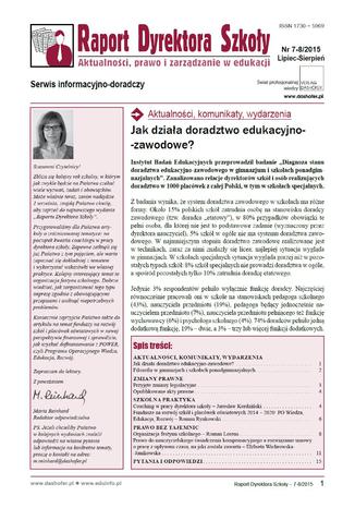 Raport Dyrektora Szkoły. Aktualności, prawo i zarządzanie w edukacji. Nr 7/2015 opracowanie zbiorowe - okladka książki
