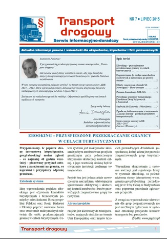 Transport drogowy. Aktualne informacje prawne i wskazówki dla eksporterów, importerów i firm przewozowych. Nr 7/2015 opracowanie zbiorowe - okladka książki