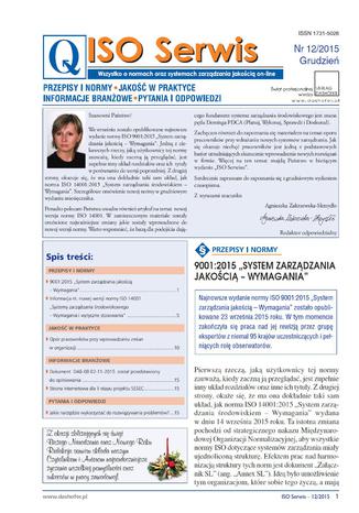 	 ISO serwis on-line 12/2015 Zespół autorów, pod redakcją mgr. inż. Marka Muchy - okladka książki