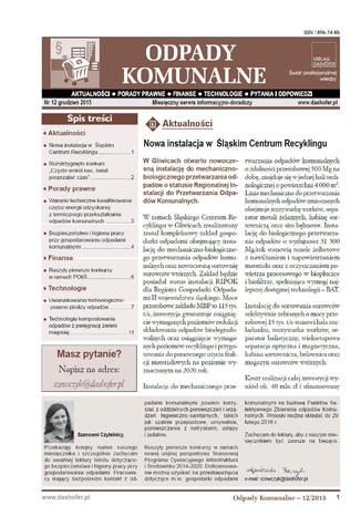 Odpady komunalne. Nr 12/2015 opracowanie zbiorowe - okladka książki