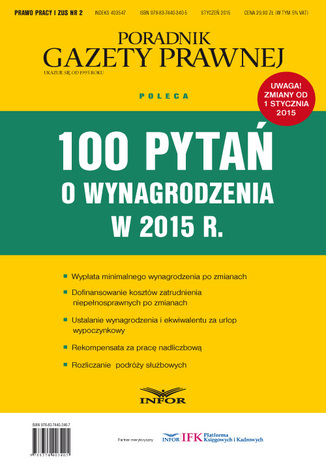 100 pytań o wynagrodzenia w 2015 r Infor PL - okladka książki