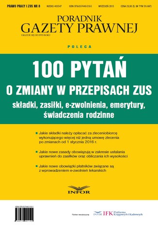 100 pytań o zmiany w przepisach ZUS. Prawo pracy i ZUS Infor PL - okladka książki