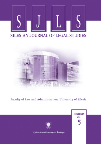 Silesian Journal of Legal Studies. Contents Vol. 5 red. Barbara Mikołajczyk - okladka książki