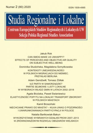 Studia Regionalne i Lokalne nr 2(80)/2020 Adam Gendźwiłł, Paweł Swianiewicz, Magdalena Szmytkowska, Tomasz Żółtak, Jakub Rok, Dominika Studzińska, Agata Brzóska, Kamil Brzeziński, Natalia Bartkowiak-Bakun - okladka książki