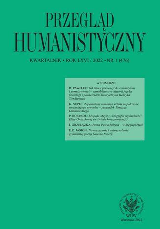 Przegląd Humanistyczny 2022/1 (476) Tomasz Wójcik - okladka książki