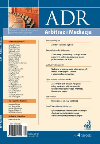 ADR Arbitraż i Mediacja - kwartalnik - numer 4/2010 Opracowanie zbiorowe - okladka książki