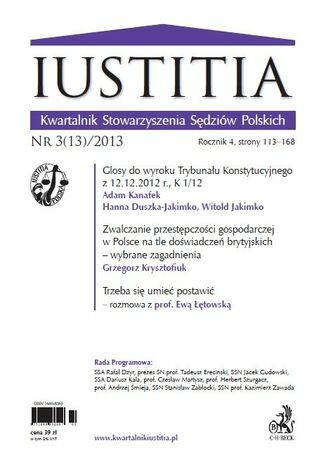 Iustitia. Kwartalnik Stowarzyszenia Sędziów Polskich Nr 3(13)/2013 Krystian Markiewicz - okladka książki