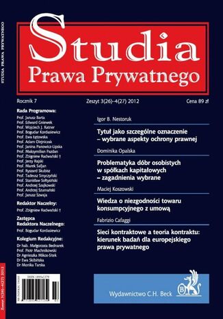 Studia Prawa Prywatnego. Zeszyt 3-4/2012 Bogudar Kordasiewicz - okladka książki