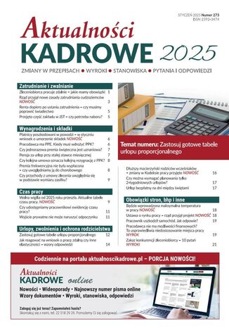 Aktualności Kadrowe 2025, numer 273, Zastosuj gotowe tabele urlopu proporcjonalnego Szymon Sokolik - okladka książki