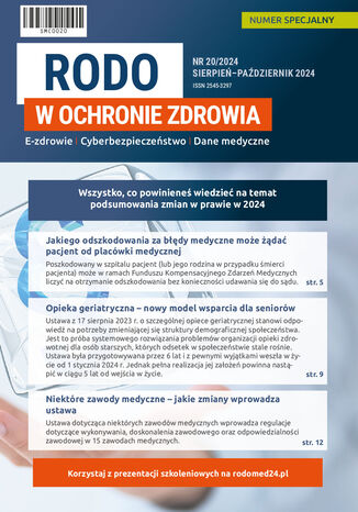 RODO w ochronie zdrowia, numer specjalny 20 Praca zbiorowa - okladka książki